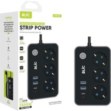 Frefly Store Akım Korumalı Priz, 3x Priz Soketi, 2x USB Girişi, 1x Type-C Girişi, Tasarruflu Uzatma Kablosu, Çocuk Korumalı Adaptör (2 Metre)