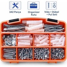 Frefly Store 342 Parçalı Vida, Dübel ve Pul Seti, Dın 7505 Sunta Vidası, Plastik Dübel, Organizer Kutu ile