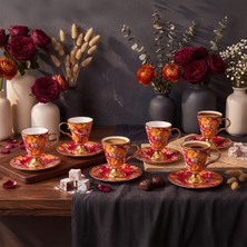 1001 Aryıldız Begonia 12 Parça 6 Kişilik Kahve Fincan Takımı Kırmızı 100 ml