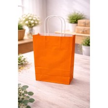 Frefly Store Çelikpençe Kraft Kağıt Çanta, Büküm Saplı, 25X31X12 Cm, Hediyelik Butik Mağaza Poşeti, 25 Adet (Turuncu)