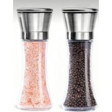 Frefly Store Busstier Paslanmaz Çelik Kapaklı Cam Gövdeli Baharat Değirmeni Seti 2'li 19 cm