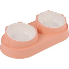 Frefly Store Gobypet Silikon Yüzeyli Plastik Kedi  ve Su Kabı, Çift Hazneli Kedi  ve Su Kabı,pet Feeder (Pembe)