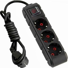 Frefly Store Ufo 3lü Anahtarlı Grup Priz 3 Metre 16A 250V, Üçlü Topraklı Uzatma Kablosu 3 Metre Siyah Renk