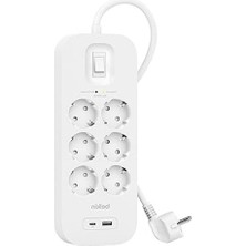 Frefly Store 6'lı Çoklu Priz, 2m Güç Kablosu, Usb-C ve Usb-A Bağlantıları ile