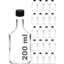 Frefly Store Afracam 200 ml Yassı Şeffaf Cold Brew Şişesi Siyah Plastik Kapaklı 200 cc Soğuk Kahve Cam Şişe 20 Adet