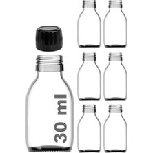Frefly Store 30 ml Sızdırmaz Kapaklı Şeffaf Shot Şişesi 30 cc Ginger Şat Beyaz Cam Şişe 6 Adet (Kilitli Plastik Siyah Kapak)