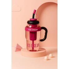 Frefly Store Süzgeç Hazneli Pipetli Suluk 1300 ml – Meyve Aromalı Su Şişesi (Siyah-Pembe)