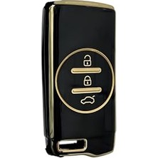 Frefly Store Autohan Keys Lüx Chery Tiggo 7 Pro Için Akıllı Anahtar Kılıfı, Premium Siyah-Gold, 3 Butonlu, Nano Kaplama