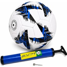 1001 Aksu Futbol Topu Dikişli Tpu Deri 5 Numara 380GR 32 Panel ve 23CM Top Şişirme Pompası Set (Mavi-