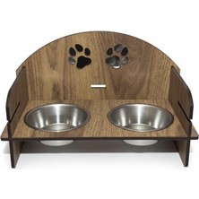 Frefly Store Ahşap Kedi Köpek  Kabı | Çift Hazneli Yükseltilmiş Stand | Kaymaz Tasarım | Paslanmaz Çelik  ve Su Kabı