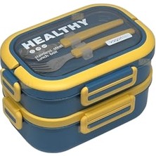 Frefly Store Bento 1650ML Lunchbox 2 Katlı 3 Bölmeli Paslanmaz Çelik Sefer Tası Yemek Kutusu (Lacivert)