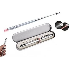 Frefly Store Metal Kutulu Kırmızı Lazerli, LED Işıklı Mıknatıslı Pointer Kalemi Işaretçi Uzayabilen Sunum Çubuğu Teleskopik Metal Tükenmez Kalem (PRS-1521G)
