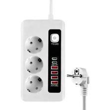 Frefly Store 3500W Akım Korumalı Çoklu Priz, 3 Priz Girişi, 2 Type-C + 4 USB Port