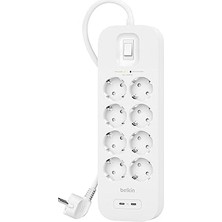 Frefly Store Belkin 8'li Çoklu Priz, Yüksek Gerilim Korumalı, Duvara Montaj, 8 Priz, 2 M Güç Kablosu, Yeşil Işıklı Gösterge, Hızlı Şarj Için Usb-C Pd’li 2 USB C Bağlantısı, 900 Jul Koruma