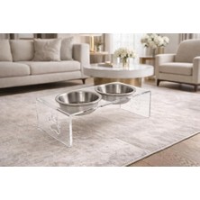 Frefly Store Gobypet Çift Hazneli Pleksi Kedi ve Köpek  Kabı, Yükseltilmiş Seramik  ve Su Kabı, Ergonomik Tasarım, Kolay Temizlenebilir (Metal, Şeffaf Pleksi)