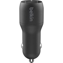 Frefly Store Belkin Boost Charge Çift Bağlantı Noktalı 24 W Araç Şarjı, iPhone ve Android Telefon Uyumlu, Siyah, CCB001BTBK