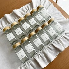 Frefly Store Bambu Kapaklı Cam Baharatlık Seti, 120 ml 12’li Hediye Etiket ile