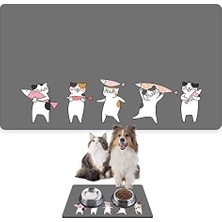 Frefly Store Monnhein  ve Su Evcil Hayvan Beslenme Matı, Kolay Temizlenen Emici Su Geçirmez Kumaş, Küçük Orta Boy ve Büyük Kedi ve Köpekler Için Dayanıklı Köpek Kedi Paspas (50X35, Gri Kediler Balık)