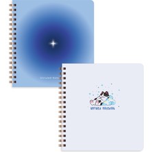 1001 15X16 Spiralli Karton Kapak 2'li Düz Çizgisiz Not Defter Seti - Mavi Aura