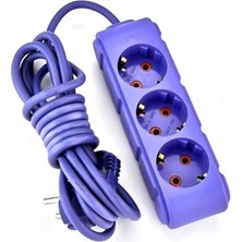 Frefly Store Ufo 3lü 5 Metre Kablolu Topraklı Grup Priz, 16A 250V, Üçlü Uzatma Kablosu Mor Renk
