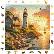 Frefly Store Ahşap Puzzle Yetişkin - Deniz Fenerinde Gün Batımı - 353 Parça, 29 x 29 cm - Yapıştırıcı Folyo Dahil - Benzersiz Şekilli Parçalar & Özel Figürler - S1-29