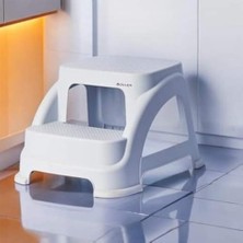 Frefly Store Iki Basamaklı Kaymaz Tabure - 120 kg Taşıma Kapasiteli - Basamaklı Tabure - Sert Plastik (Beyaz)