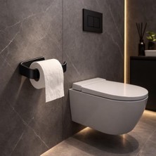 Frefly Store Alper Banyo Siyah Lamalı Tuvalet Kağıtlığı, Hem Yapışkanlı Hem Vidalı Montajlı Wc Kağıt Askılığı, Açık Uç Tasarımlı Banyo Tuvalet Kağıdı Tutucu, Mat Siyah Modern Kağıtlık