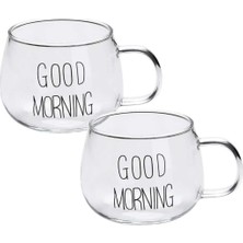 1001 Good Morning Kupa Seti, 2'li Şeffaf, Borosilkat Cam, 350ML
