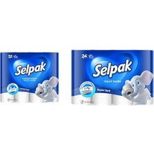 1001 Tuvalet Kağıdı, 32'li, 1 Paket (1 x 32 Adet), 2.83 kg + Selpak Tuvalet Kağıdı 24'lü