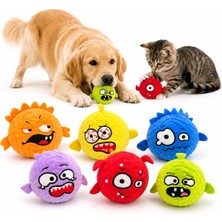 1001 Emojili Sesli Peluş Top Kedi Köpek Oyuncağı - Diş Kaşıma Destekli Iğneli Dokulu Isırma ve