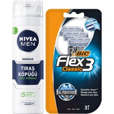 1001 Men Erkek Hassas Tıraş Köpüğü 200ML ve Bıc Flex 3 Erkek Tıraş Bıçağı 3'lü Blister 3 Bı