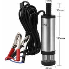 1001 Mini 12V Taşınabilir Akaryakıt Transfer Pompası, Paslanmaz Çelik Gövde, 38MM, Timsah Klipsli K