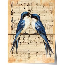 1001 Çerçevesiz Poster Notalar Üstünde Iki Kuş – Romantik Müzik Salon Dekoru Poster 106399, 50 x