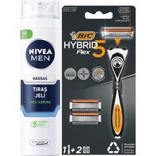 1001 Men Hassas Tıraş Jeli 200 Ml+ Bıc Hybrid 5 Flex Erkek Tıraş Bıçağı 1 Sap ve 2 Yedek Başlık