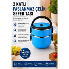 1001 2 Katlı 1.2 Litre Paslanmaz Çelik Sefer Tası Sızdırmaz Kapaklı Yemek Taşıma Kabı Bento Lunc