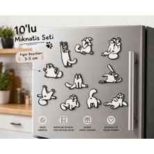 1001 Yaramaz Kediler Mıknatıs Seti, 10'lu Paket, Buzdolabı ve Metal Yüzeyler Için Uygun, 3-5 cm Fig�
