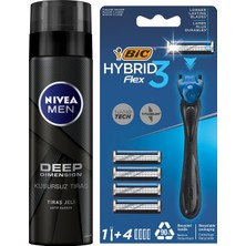 1001 Erkek Tıraş Jeli Deep Dimension 200ML + Bıc Hybrid 3 Flex Erkek Tıraş Bıçağı 1 Sap ve 4 Yede