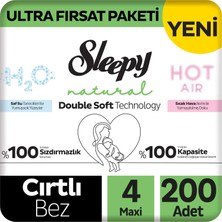 1001 Natural Double Soft Ultra Fırsat Paketi Bebek Bezi 4 Numara Maxi 200 Adet