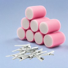 1001 Croc 1207 Pembe Cırtlı Sünger Bigudi 8li Çap 4cm + 12LI Alüminyum Saç Pensi