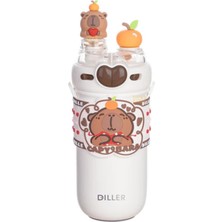 1001 Diller 520ML Sevimli Hayvanlar Süslü Pipetli/pipetsiz Boyun Askılı Paslanmaz Çelik Termos (Capy