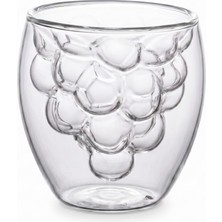 1001 Borosilikat Çift Cidarlı Üzüm Şekilli Bardak, Isıya Dayanıklı 230 ml Şeffaf Modern Tasarım