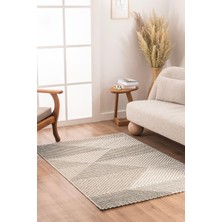 1001 Retro Krem Bej Geometrik Desenli Tozumaz Salon Koridor Balkon Teras Bahçe Oturma Odası Halısı 19
