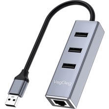 1001 USB 2.0 To 100MBPS Ethernet Çevirici ve 3 Portlu USB Hub Çoklayıcı