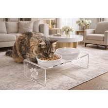 1001 Gobypet Pleksi Mama Kabı (Beyaz Seramik, Şeffaf Pleksi)