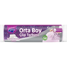 1001 Büzgülü 15'li Çöp Torbası Beyaz Sabun Kokulu Orta Boy 55 x 60 cm Onikili Paket