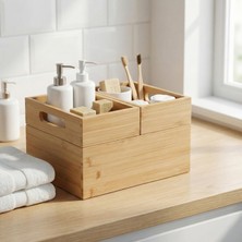 1001 3'lü Modüler Bambu Organizer Set - Üst Üste Geçebilen Çok Amaçlı Çekmece Içi ve Masaüst�