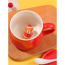 1001 Mukko Home 3D Kırmızı Şapkalı Ayıcık Sevimli Biblo Sürpriz Porselen Kupa 350 Ml, Şık ve E�
