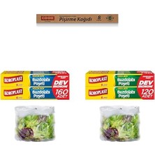 1001 Doğal Pişirme Kağıdı 37 cm x 8 M X1 + Koroplast Küçük Boy Buzdolabı Poşeti Dev Ekonomi 160