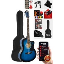 1001 RG-540BL Kaliteli Kesik Kasa Mavi 40 Inç Akustik Gitar Seti 4/4 Yetişkin