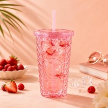 1001 Pipetli Mika Bardak 500 Ml, Kapaklı ve Pipetli Içecek Bardağı, Soğuk Kahve Meşrubat Smoothie
